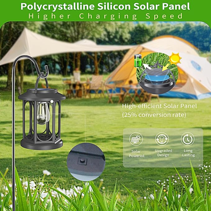 Solar Lanterns Outdoor Waterproof,Hanging Solar Lights for Outside with Built-in Bulb,Outdoor Lantern Decor for Porch,Patio,Garden,Suitable for Daily Lighting or Festive Decoration,2 Pack