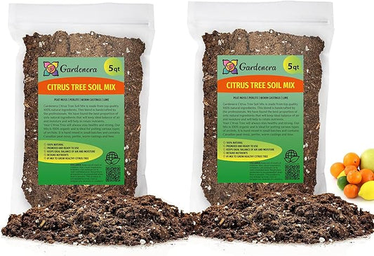 Premium Citrus Tree Potting Soil Mix - 10 Quart - Special Blend for Indoor Oranges, Lemons, Limes and More by Gardenera (2 Bags of 5 Quart)