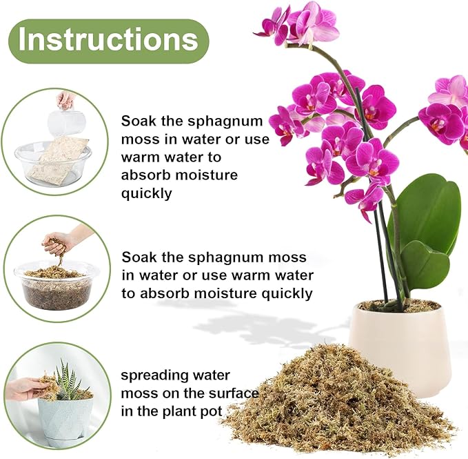 Sukh 15oz Sphagnum Moss for Plants - Sphagnum Peat Moss Natural Long Fibered Dried Moss Potting for Orchids Succulent Carnivorous Potted Plant Reptiles Medium Sarracenia DIY Moss Terrarium Decorations