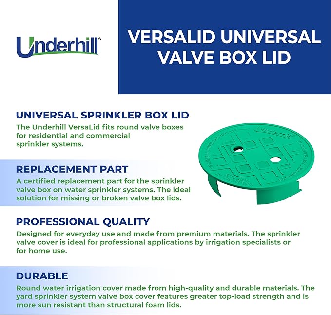 Underhill Sprinkler Valve Round Box Lid, VersaLid 10 Inch Universal Cover for Automatic Irrigation System, Green, VL-10