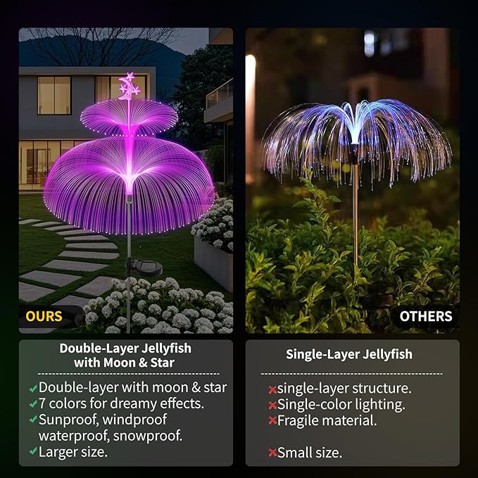 Solar Garden Lights Outdoor Solar Lights 7 Color Changing Jellyfish & Star Waterproof Solar Flower Lights for Garden Decor, Yard, Patio, Lawn, Pool, Party, Wedding, Gifts for Women/Mothers (6 packs)