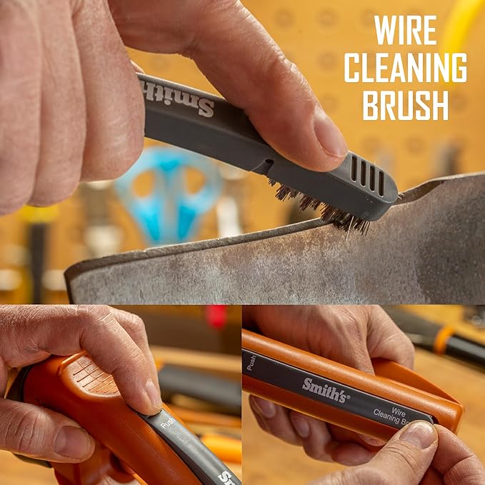 Smith’s 50603 Handheld Lawn Mower Blade Sharpener - Oversized Handle & Large Safety Guard - Durable Plastic - Easy to Use - Wire Cleaning Brush - Preset Carbide Blade - Gardening Lawn Care Tools