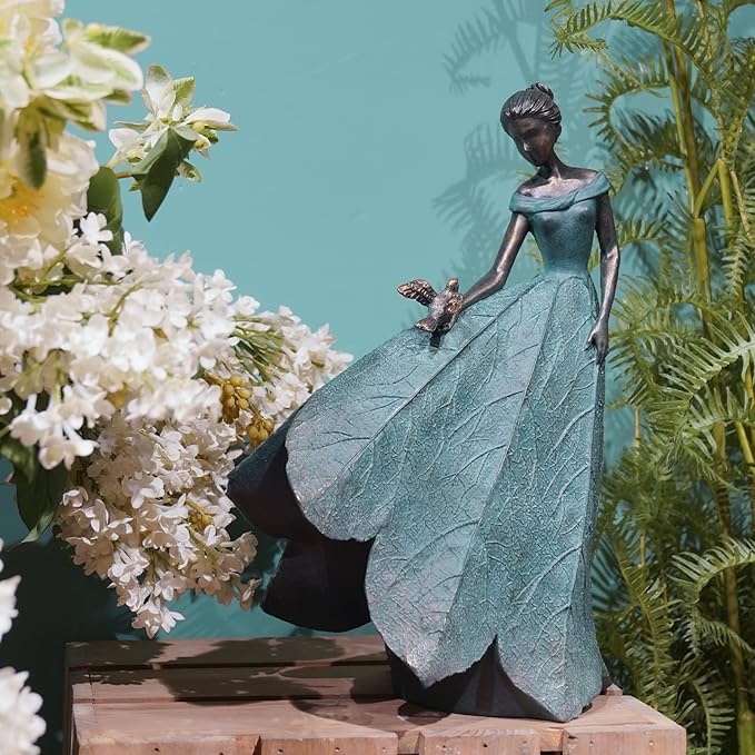 Guichifun Fairy Statue Collection Home Decoration - Leaf Angel Girls Resin Home Garden Decor for Outside or Inside Rustic Fairy Garden Outdoor Yard Figurines Gifts for Women 8.5 x 5.25 x 12 Inch