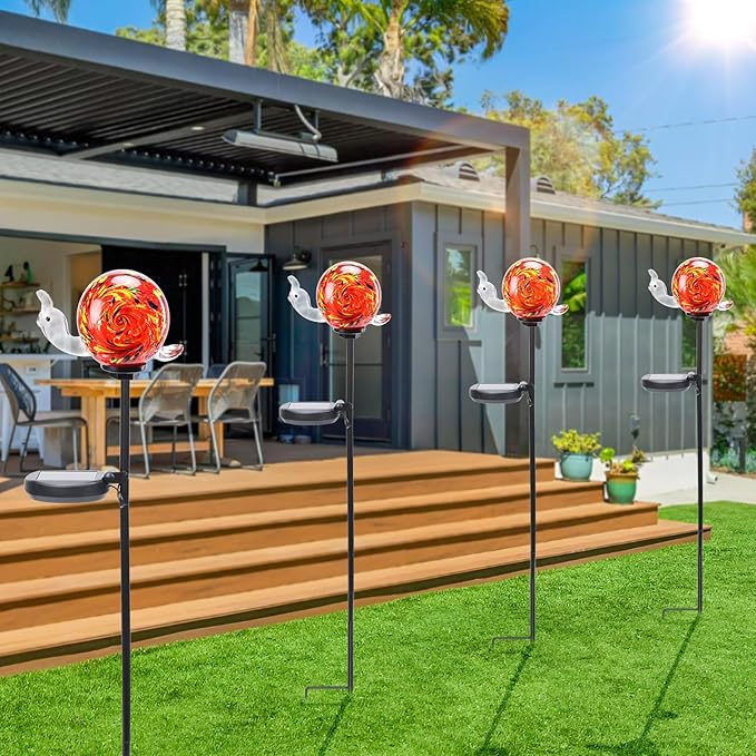 Solar Garden Decoration Outdoor Snail Lights, Hand Blown Glass Waterproof Solar Light Stake Decorate Paths, Pathways, Lawns and Yards Art for Mom, Mother's Day Gifts