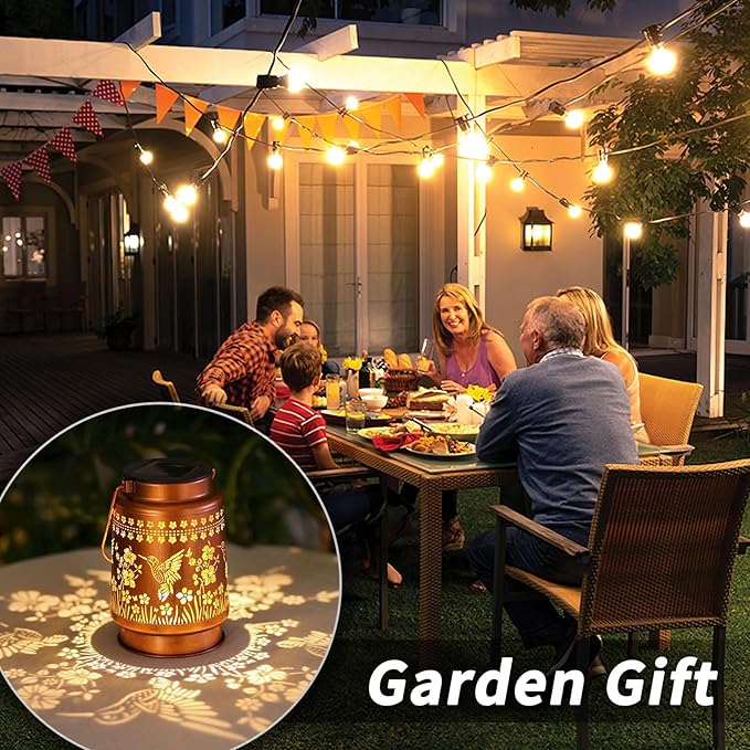 2 Pack Hummingbird Solar Lanterns Outdoor Waterproof Hanging Solar Lights Gifts for Women Metal LED Lanterns Outside for Garden, Yard, Patio, Lawn, Porch
