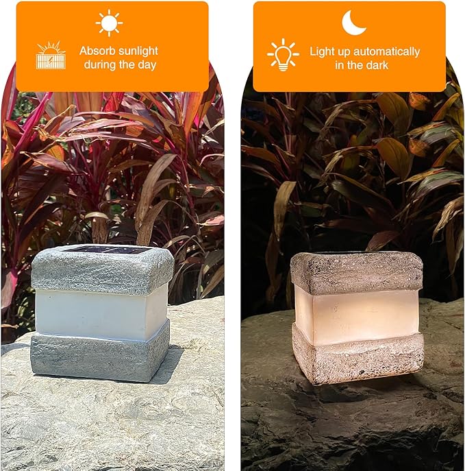 2 Pack Solar Rock Lights Outdoor - Solar Powered Landscape Ground Fake Rocks Light Waterproof with Warm LED Lights for Table Patio Yard Garden Pathway Walkway Decor(Grey)
