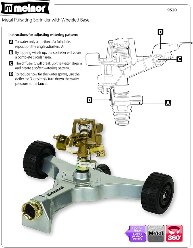 Melnor 65068-AMZ Pulsating Sprinkler QuickConnect Product Adapter Set, Amazon Bundle, Metal Wheeled Base