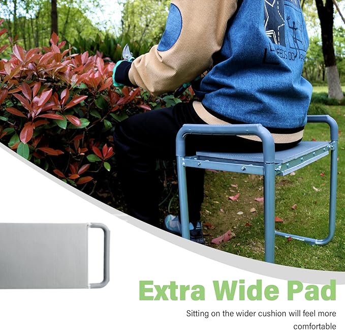 BESTHLS Garden Kneeler and Seat, Foldable Garden Stool Heavy Duty Gardening Bench for Kneeling Sitting to Prevent Knee & Back Pain, Tool Pouch Gloves Included Ideal for Women Seniors Mom Dad