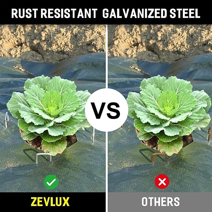 Landscape Staples 4 Inch 100pcs 11 Gauge Garden Stakes, Heavy Duty Galvanized Garden Staple for Fences, Lawns, Weed Barriers, and Landscape Fabrics, Netting, Irrigation Hose, Floor Mats