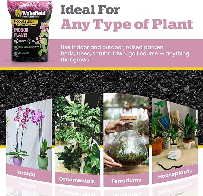 Wakefield Premium Biochar Indoor Plant Potting Mix with CarbonBoost – Professional Grade Soil for Houseplants & Indoor Plants – Organic Compost Potting Soil with Pine Bark and Worm Casting – 2 Quart