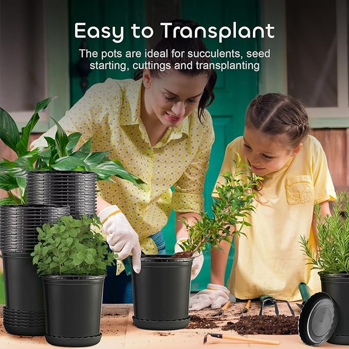 GROWNEER Nursery Pots with Drainage Holes Pack of 24 Pcs 3.5/4.5/5.5/6.5 Inch and Plant Label Flexible Seedling Pots Seed Starting Planter for Indoor Outdoor Flowers Succulents Cactus