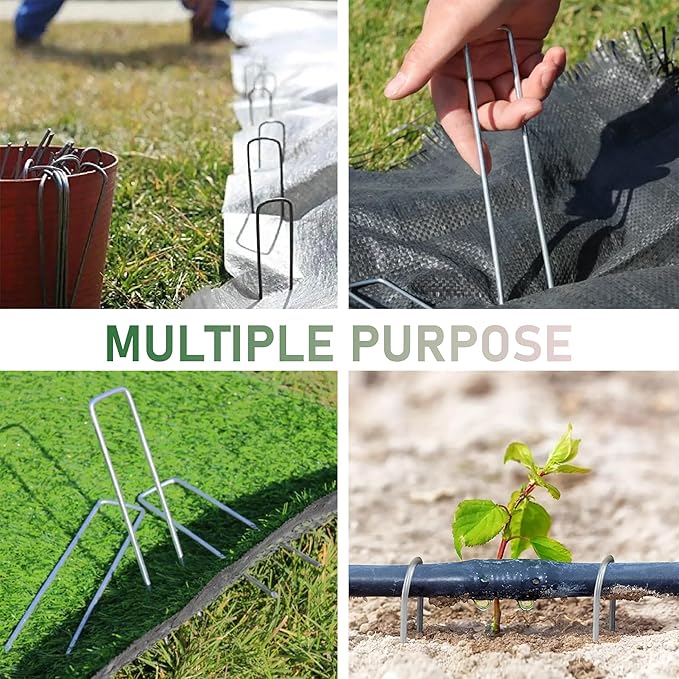 500 Pack Landscape Staples 6 Inches 11 Gauge Stakes, Galvanized Garden Stakes U-Shaped Pins and Landscaping Staples for Sod Anchoring Landscape Fabric Irrigation Tubing