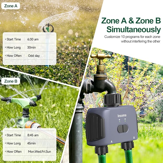 WiFi Water Timer, 2 Zones Sprinkler Timer for Garden Hose, Hose Timer with Wi-Fi Hub, APP Remote Control, Voice Control with Alexa, Rain Delay and Manual Mode for Yard Lawn Watering