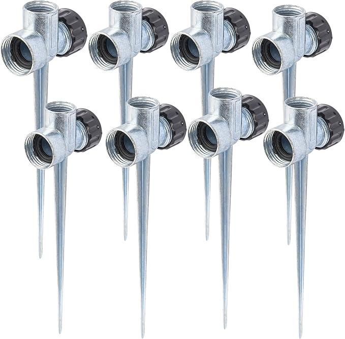 Hourleey 8 Pack 1/2 inch Zinc Alloy Lawn Sprinkler Spike Base, Water Flow Thru Sprinkler for Yard, Lawn, Garden and Grass Irrigation