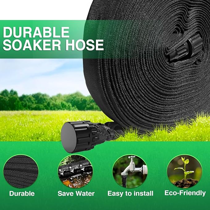 Lefree Soaker Hose 25ft for Garden Beds, Soaker Hose for Foundation Watering, Flat Soaker Hose Save 80% Water, Lightweight Tough Drip Hose for Lawn, Plants (25FT*1Pack)