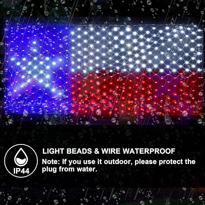 Leisure World LED Texas Flag Net Lights - Outdoor American Flag, Patriotic Red, White & Blue, 3.3 x 6.6 FT, 8 Modes for 4th of July & Christmas