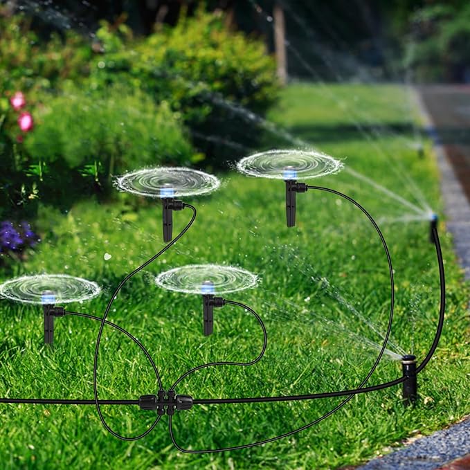 Haolake1/2'' to 1/4'' Barbed Tee Quick Connector, 4PCS Drip Irrigation Kits,Anti-Leak Locked Splitter Fitting for Irrigation Tubing 6-Way Connector and 2 Plugs