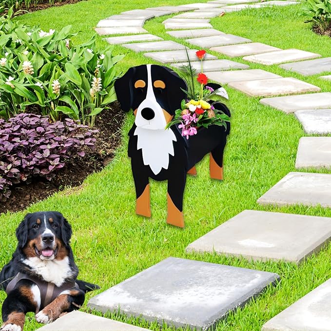 Bernese Mountain Dog Planter Plant Pots,Cute Garden Dog Flower Planter,Dog Planters Birthday Gifts for Women,Office,Indoor/Outdoor Decor（9.45 * 5.75 * 12.2in）