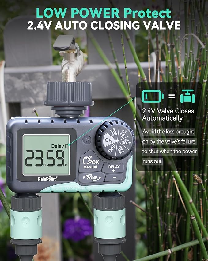 RAINPOINT 2 Zone Sprinkler Timer - 2pcs Water Timer for Garden Hose with Rain Delay/Manual Watering/Automatic Irrigation Controller System - Water Hose Timer Programmable Faucet Timer for Yard Lawn