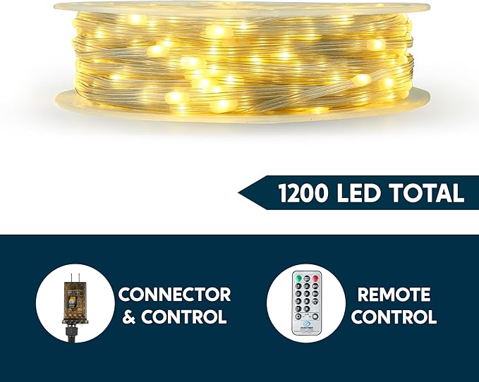 Joiedomi 1200 LED Christmas Lights Outdoor,394 FT Warm White Christmas Tree Lights with 8 Modes Timer, PVC Clear Wire String Lights with Reel for Indoor Outdoor Holiday Xmas Eve Night Decorations