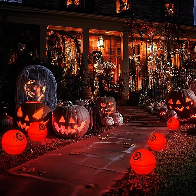 Upgraded 5 Pack Solar Halloween Garden Lights Outdoor Halloween Decorations, LED Waterproof Solar Globe Lights for Outside Yard Patio Pathway Party Halloween Decor, YS002-1