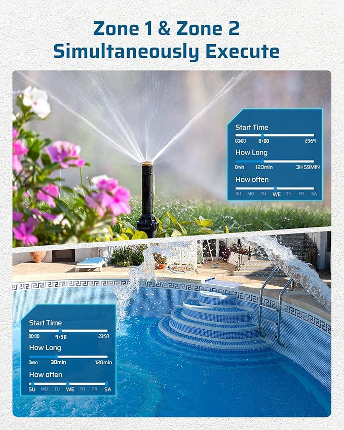 DEWENWILS Sprinkler Timer 2 Zone, Water Hose Timer with Rain Delay/Manual Watering/Automatic Irrigation Timer, Programmable Outdoor Faucet Timer for Garden, Yard, Lawn