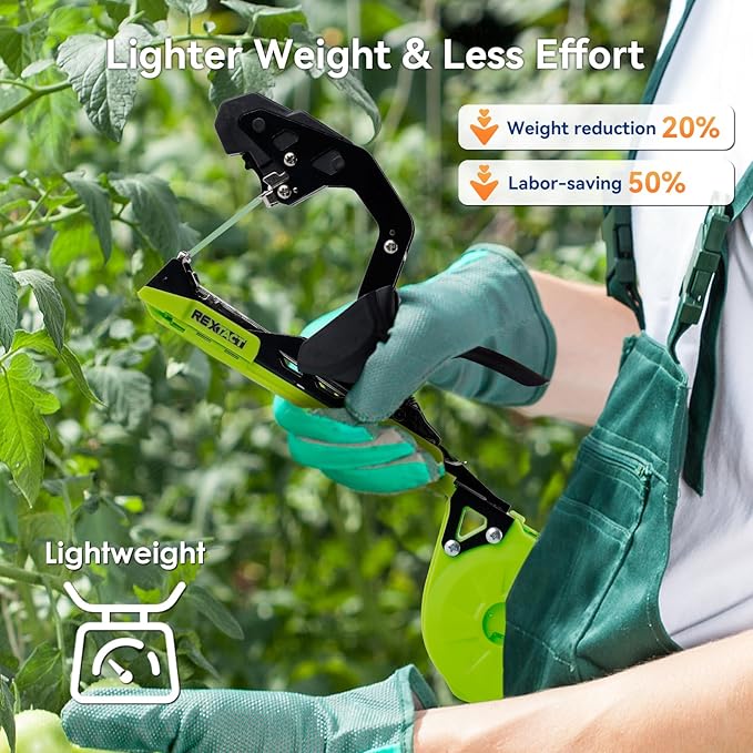 Upgraded Plant Tying Machine, Lightweight Plant Type Gun with 20 Rolls Tapes, 20000Pcs Staples to Tie Up Vine, Plant Tying Tool with SK5 Blade Replacement for Tomato, Cucumber, Grape (Green)