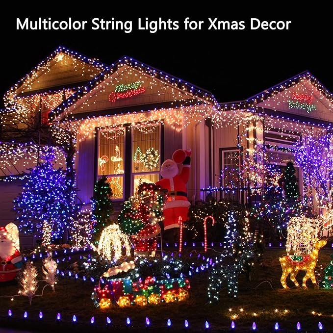 Toodour Solar Christmas Lights, 72ft 200 LED 8 Modes Solar String Lights, Waterproof Solar Outdoor String Lights for Garden, Patio, Fence, Holiday, Party, Balcony, Christmas Decorations (Multicolor)