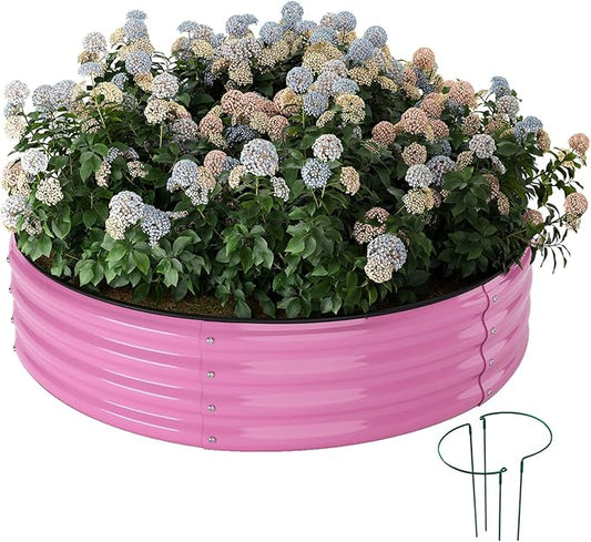 Galvanized Metal Planter Round Raised Garden Bed Kit for Gardening Outdoor，2x2x1ft Planter Grow Garden Box Raised Flower Bed，Round Galvanized Planter Outdoor Metal Fire Pit Ring