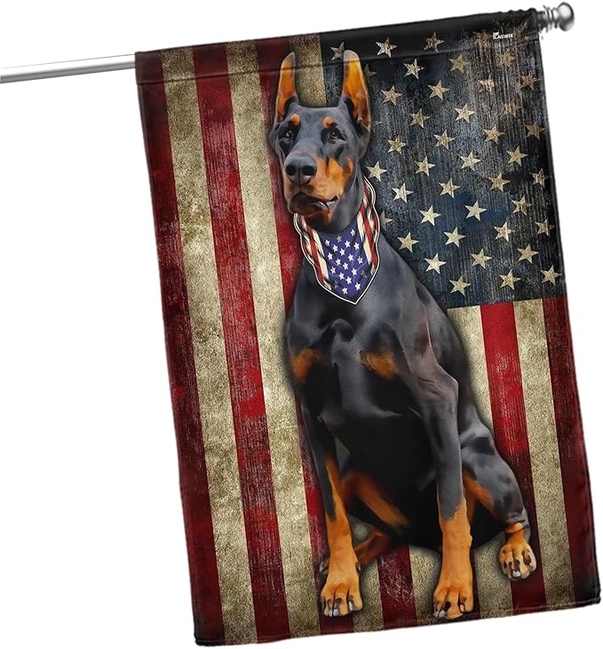 FLAGWIX Doberman Pinscher Flag, American Patriot Dog Flag Decorations - 4th of July Decorations for Home, Outside, House Flag 30x40 - Double Sided, Heavy Duty Canvas Flag Indoor Outdoor