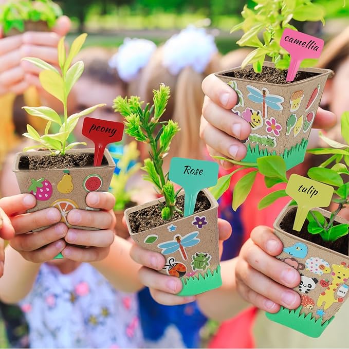 NNG 40 Set Garden Paper Pot Craft Kit,40Pcs Paper Mache Pots Peat Plant Pots with 400pcs Adhesive Foam Stickers & 40Pcs Pots Labels,Flower Plant Spring Craft for Kid DIY Flower Planting
