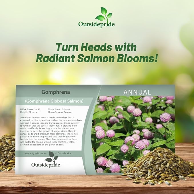 Outsidepride 2000 Seeds Annual Salmon Gomphrena Globosa Flower Seed for Planting