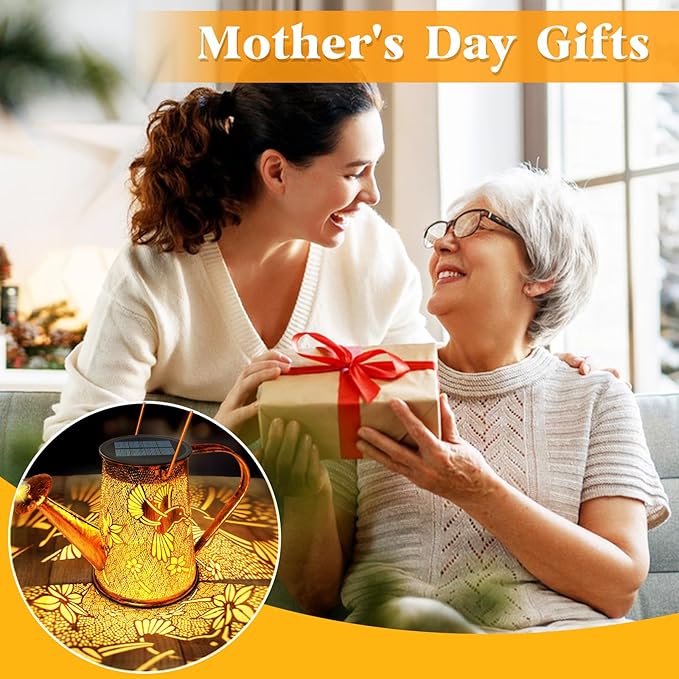 Solar Watering Can Lights, Hummingbird Gifts for Women Mom Grandma Birthday, Waterproof Outdoor Garden Decor Large Hanging Solar Lanterns Garden Lights for Patio Porch Yard Flowerbed Pathway