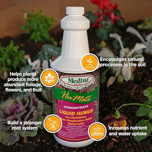Medina Humate Humic Acid for Plants - Concentrated Liquid Compost, Humic Acid for Lawn - Enhance Plant Growth, Moisture Retention, Nutrient Absorption - Humates for Soil - 1 Qt Covers 2000 Sq. Ft.