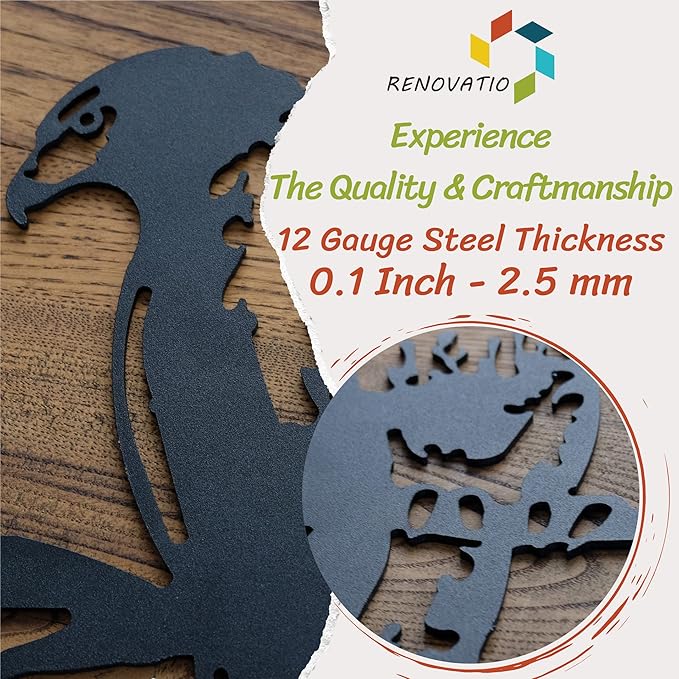 Renovatio Metal Hawk - Metal Bird Yard Decor - Tree Stake & Outdoor Art - Metal Garden Sculpture - Rusty Metal Birds Ornaments - Outdoor Bird Decorations for Garden