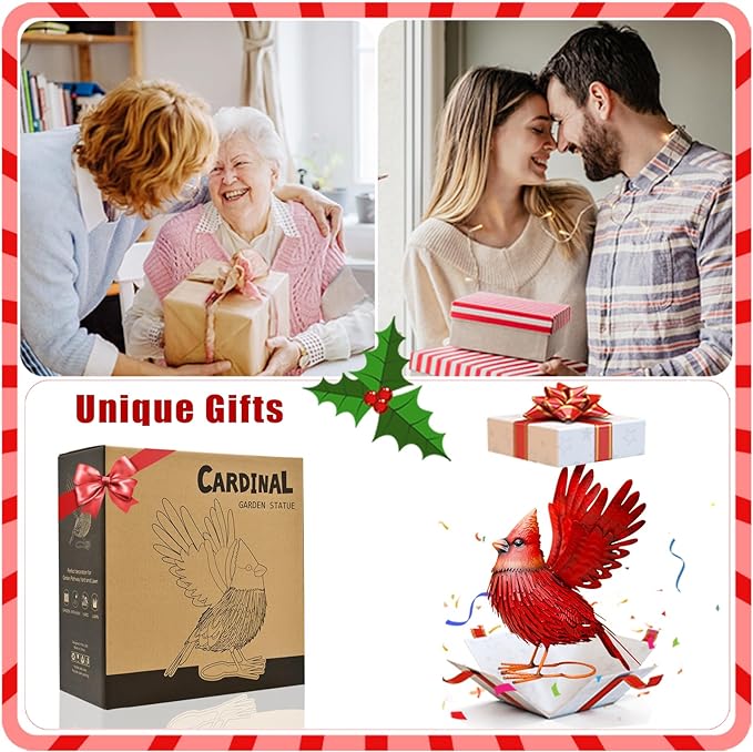 Nacome Cardinal Garden Decor Metal Yard: Art Outdoor Sculptures & Statues Large Red Bird Ornaments for Patio Balcony Front Backyard - Gifts for Grandma Mom