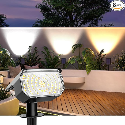 Solar Spot Lights Outdoor Waterproof IP67, 6 Lighting Modes 60 LED, Landscape Spotlights for Tree Yard Garden House Driveway Pathway（8 Pack）