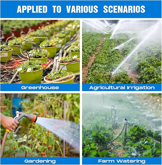 32 Pcs 1/2" Tubing Irrigation Fittings Kit 1/2" ID x 0.6-0.63" OD 16 mm Drip Irrigation Barbed Connectors 4 Switch Valves, 8 Tees, 8 Couplings, 4 Elbows, 4 Ends, 4 Adapters (Blue, Black)