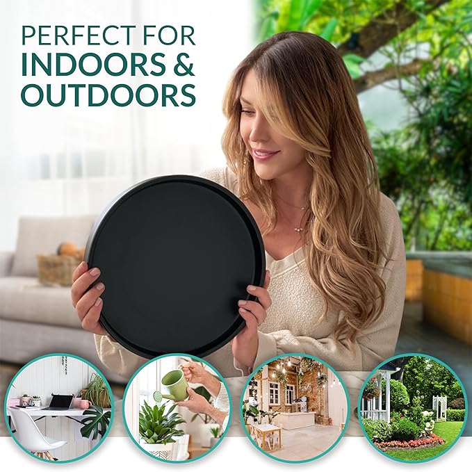 Willowy 12 Inch Black Ceramic Pot Saucer - Drainage Tray for 9, 10, 11 Inch Planters + More Sizes