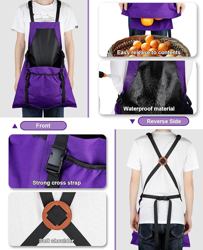 Gardening Apron, with Quick Release Pockets for Harvesting Gardening with Pockets, Water Resistant Apron