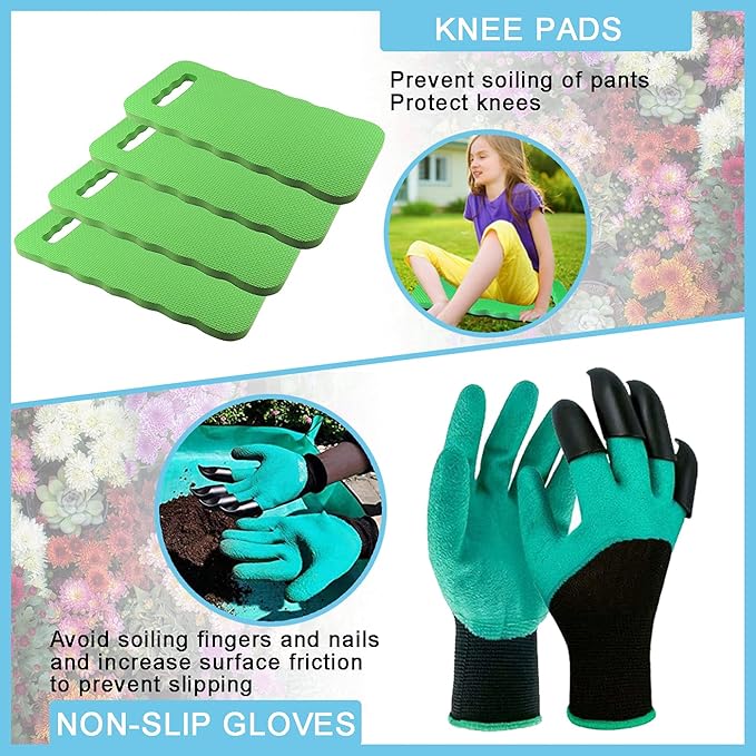 Garden Tool Set 9 Piece Aluminum Alloy Gardening Hand Tools Kit Gift for Women & Parent Gardening Supplies with Gloves,Tote,Kneeling Pad,Hand Pruner,Trowel,Hand Rake,Weeder,Fork,Transplanter