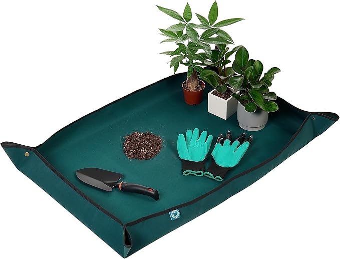 KONMAY Foldable Thicken Repotting Mat Tool Set - 30''X30'' Waterproof Potting Tray, Shovel and Garden Glove for Indoor and Outdoor Transplanting and Soil Mess Control