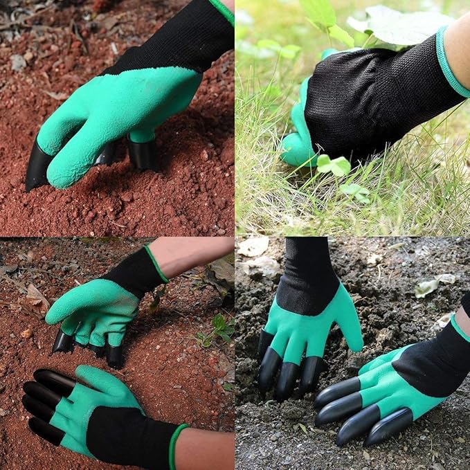 Garden Gloves with Fingertips Claws Quick– Great for Digging Weeding Seeding Poking -Safe for Rose Pruning Best Gardening Tool Best Gift for Gardeners (Double Claw)