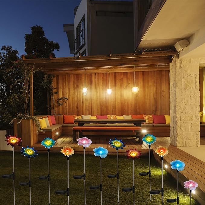 Solar Garden Outdoor Lights Decor,6 Pack Stake Yard Figurine Colorful Flower Light for Outside Pathway, Garden, Lawn, Patio, Driveway