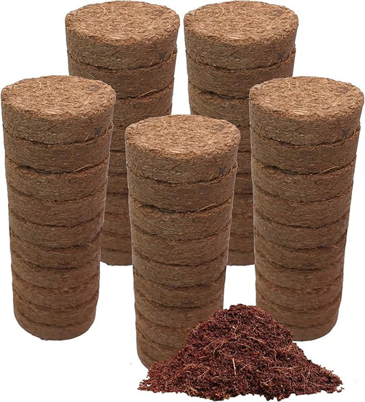 Coco Coir Discs (35mm 50-Pack) - Organic Coconut Coir Seed Starting Discs - Coconut Fiber Seedling Soil for House Plants, Potting Soil, & Indoor Plants - Organic Coco Coir for Plants & Potting Mix