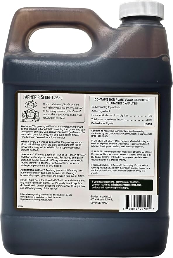Farmer’s Secret Soil Revitalizer (32oz) - Organic (OMRI Listed) Soil Health Booster - Liquid Compost Soil Amendment - Activated Humic Acid - Liquid Compost Soil Amendment