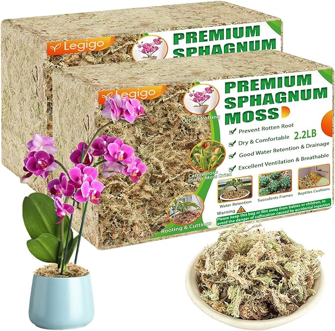 Legigo 4.4LBS Premium Sphagnum Moss for Plants- 80QT Natural Succulent Carnivorous Plant Moss Dried, Long Fiber Orchid Moss for Orchid Repotting Succulent Sarracenia Potted Plants Gardening & Reptiles