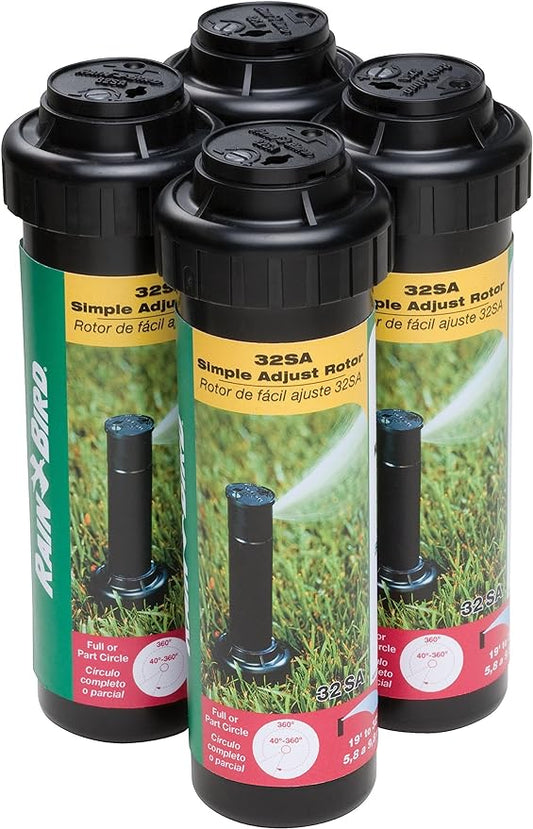 Rain Bird 32SA/4PKS Simple Adjust 32SA Gear Drive Rotor, Adjustable 40° - 360° Pattern, 19' - 32' Spray Distance, 4-Pack