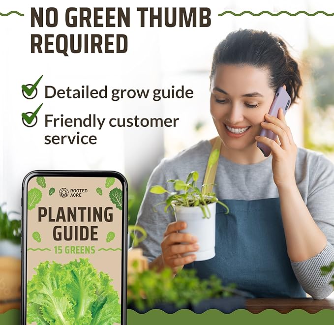 Rooted Acre 15 Lettuce & Green Seeds Pack | Non-GMO Heirloom Seeds | Garden Salad Greens Seeds | Hydroponic Vegetable Seeds for Planting Indoor | Romaine, Kale, Spinach, Arugula, & Butter Lettuce Seed