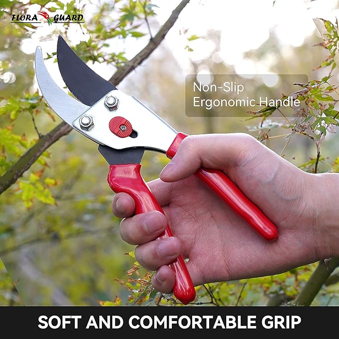 Flora Guard Garden Shears 8.5" Bypass Pruning Shears, Professional Ultra Sharp Sk5 Steel Garden Clippers, Heavy Duty Plant Cutting Scissors Garden Tools Supplies, Hedge Branch Trimmer, Super Durable